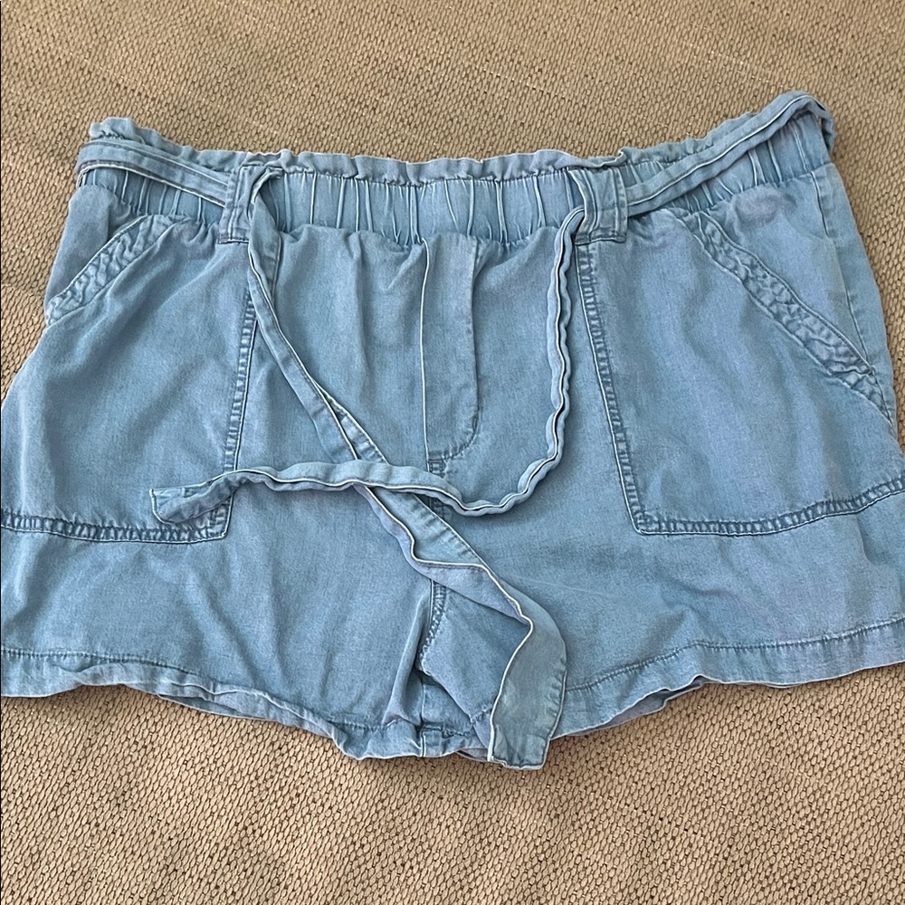 Time and Tru Light Blue High Waist Drawstring Shorts